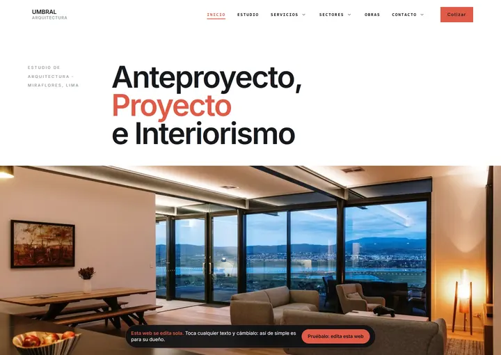 Portada del sitio de muestra de UMBRAL ARQUITECTURA