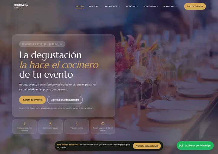 Portada del sitio de muestra de SOBREMESA EVENTOS